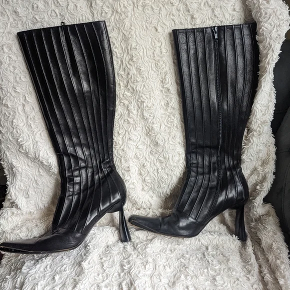 Italian black leather boots sz 9 - Picture 4 of 12
